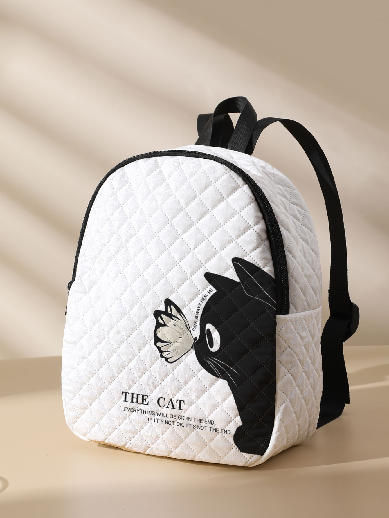 Black Cat Butterfly Print Quil - Mini Backpack Purse 评论和价格