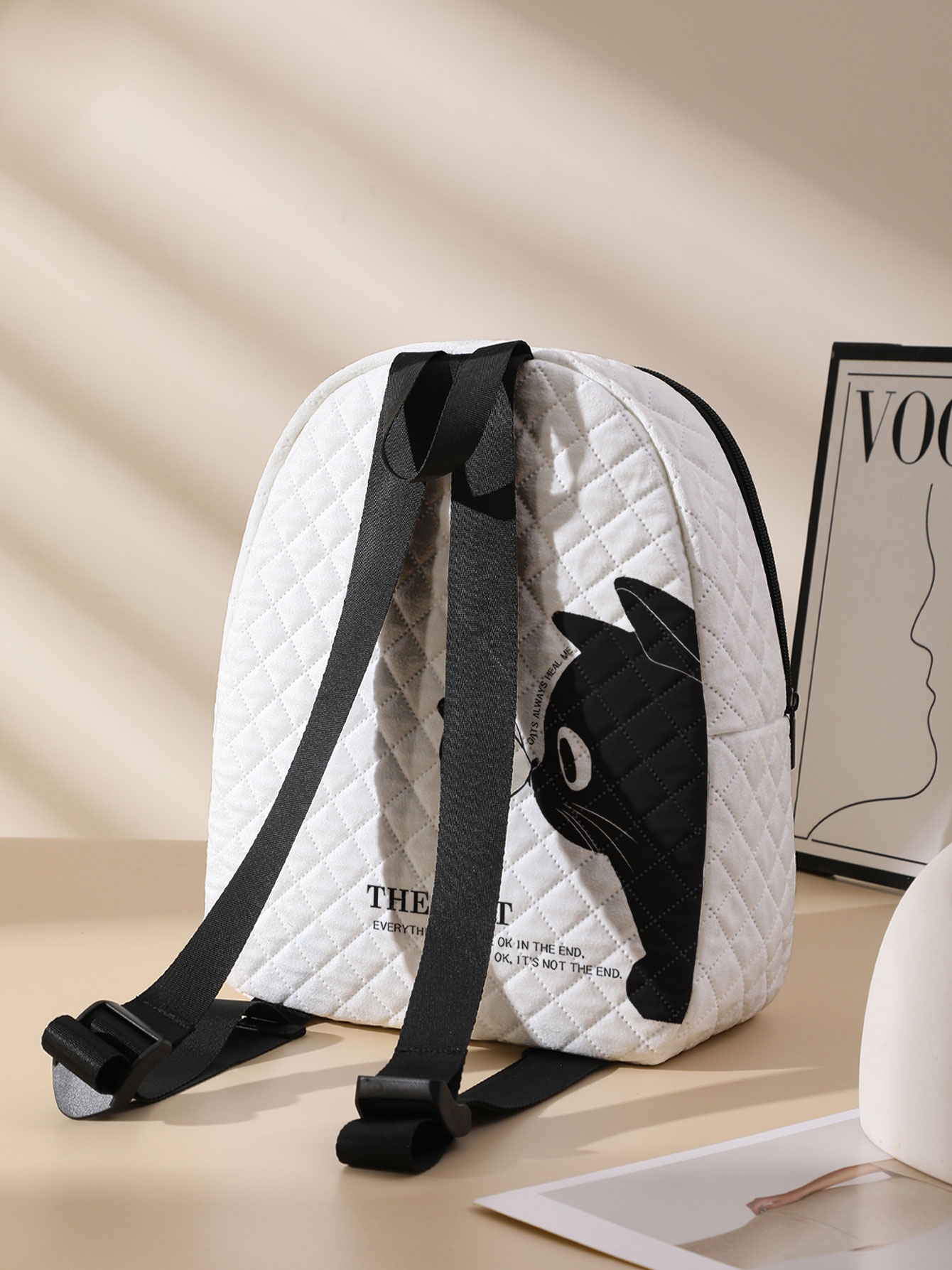 Black Cat Butterfly Print Quil - Mini Backpack Purse 评论和价格