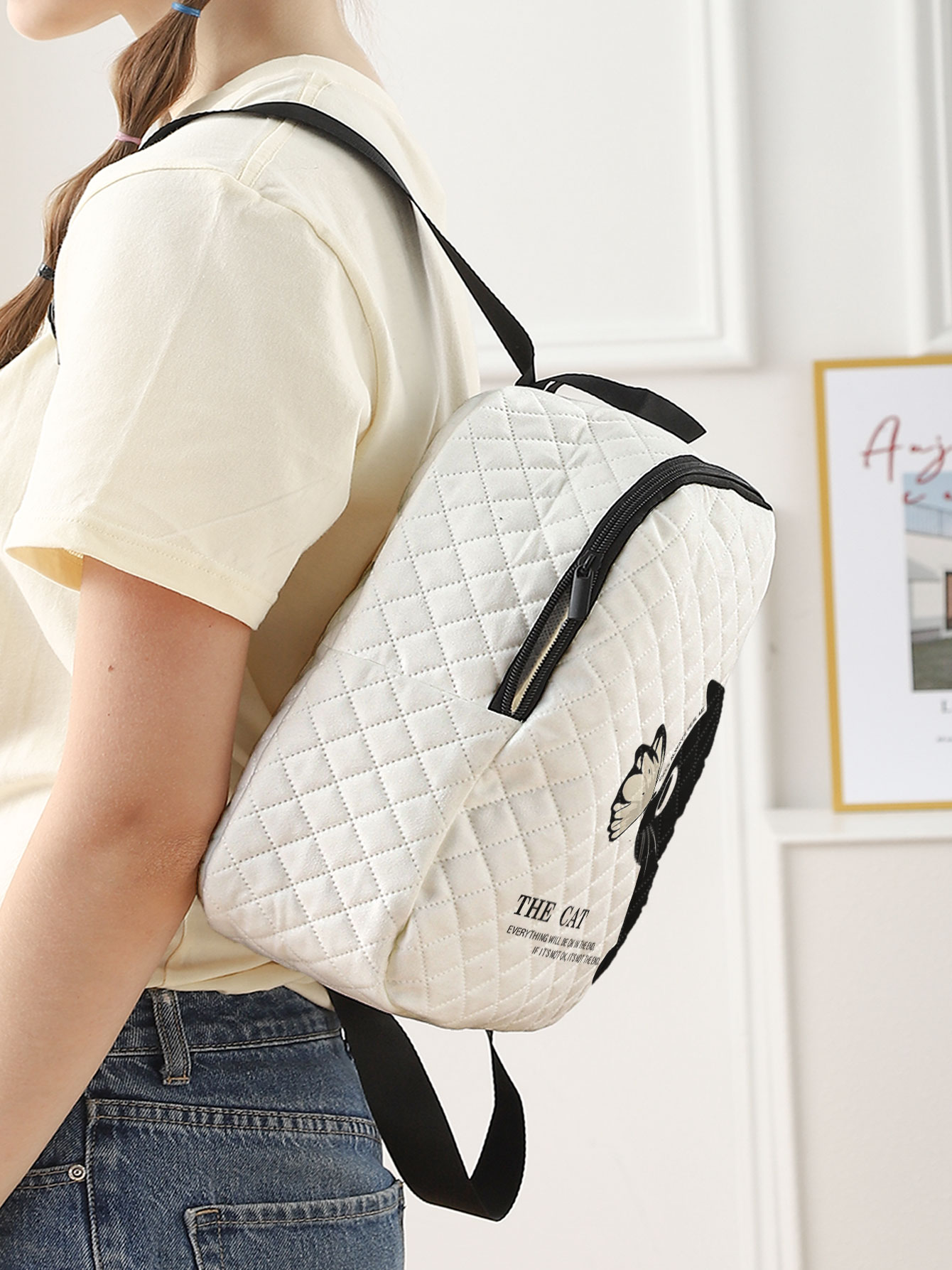 Black Cat Butterfly Print Quil - Mini Backpack Purse 评论和价格