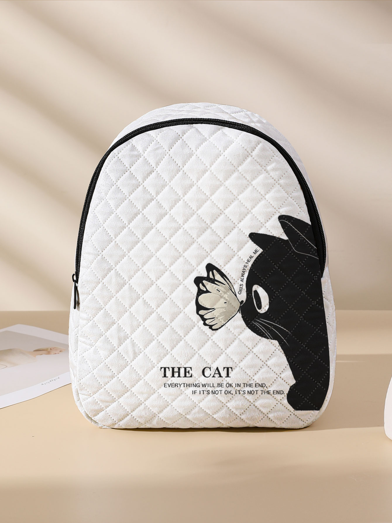 Black Cat Butterfly Print Quil - Mini Backpack Purse 评论和价格